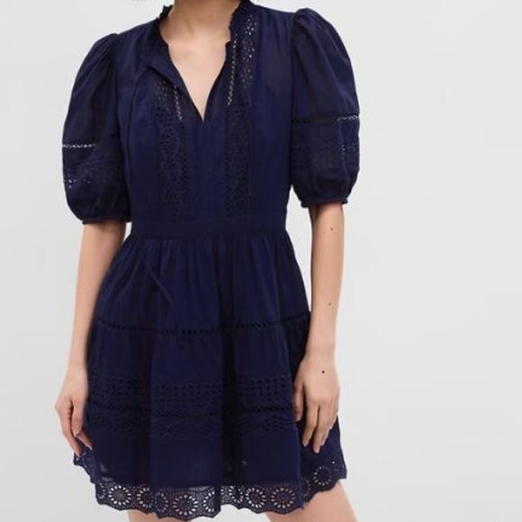GAP Dresses & Skirts - GAP Women's Puff Sleeve Lace Mini Dress Navy Size XS Petite Dark Blue NWT
